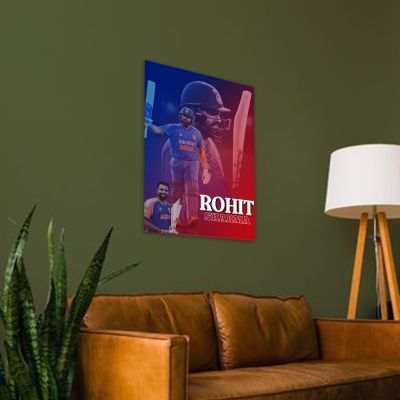 Acrylic Cricketers Player Photo Frame For India Cricket Sports Studio Cafe Wall Frame with 3D Text Gift For Cricket Player, Fans & Achievers Wall Art Decor For Bedroom, Office & Gaming Setup (Rohit Sharma)